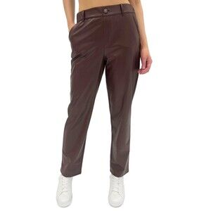 Rewash Juniors' Vegan Leather Retro Straight-Leg Pull-on Pants Size L Chocolate